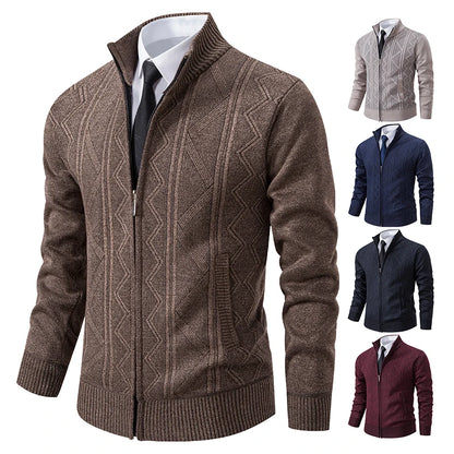 Men's autumn and winter warm trend line stand collar knitted cardigan sweater coat 11~15days