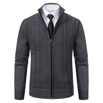 Men's autumn and winter warm trend line stand collar knitted cardigan sweater coat 11~15days