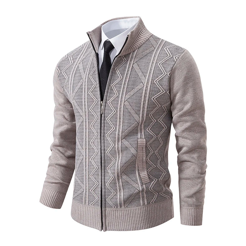 Men's autumn and winter warm trend line stand collar knitted cardigan sweater coat 11~15days