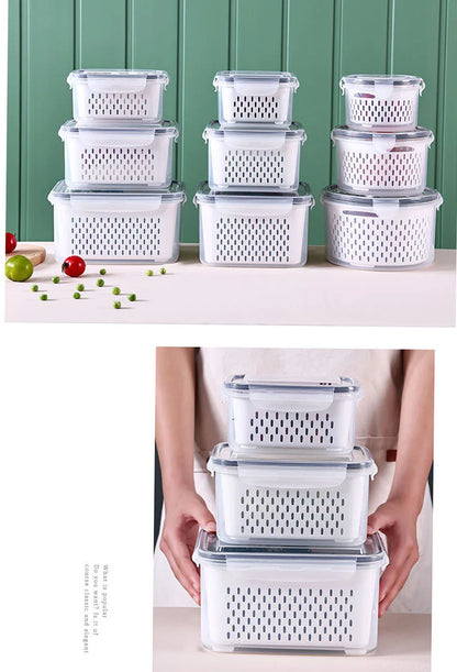 Fridge Food Storage Container with Lids, Plastic Fresh Produce Saver Keeper for Vegetable Fruit Kitchen Refrigerator Organizers 7~10days