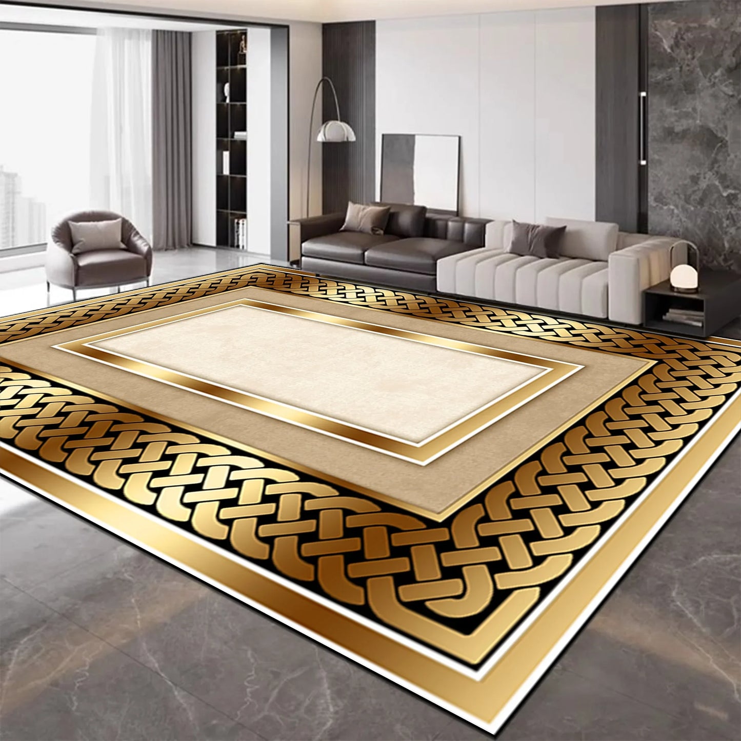 European Luxury Large Living Room Carpet Golden Fashion Decoration Home Sofa Side Floor Mats Non-slip Washable Rugs for Bedroom 7~16days