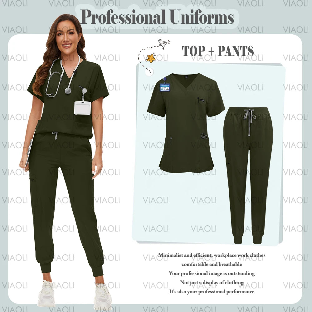 Scrubs Uniform Suit Short Sleeve V-neck Tops+jogger Pants Set 9~14days