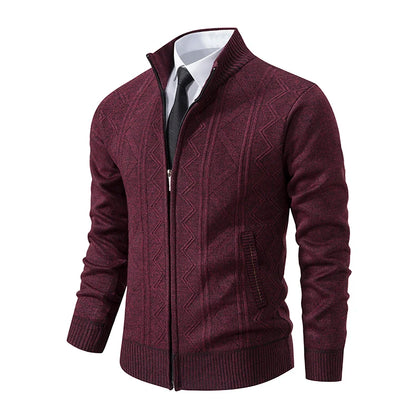 Men's autumn and winter warm trend line stand collar knitted cardigan sweater coat 11~15days