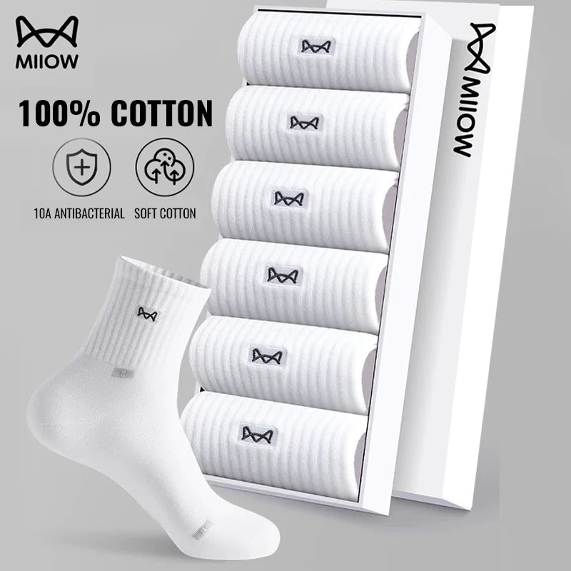 100% Pure Cotton Antibacterial Anti Odor Crew Socks Men 7~15days