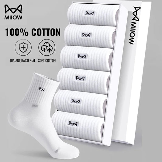 100% Pure Cotton Antibacterial Anti Odor Crew Socks Men 7~15days