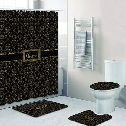 Luxury Black Gold Damask Shower Curtain Bath  Set 7~16days