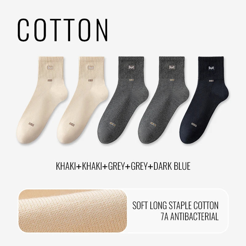 100% Pure Cotton Antibacterial Anti Odor Crew Socks Men 7~15days