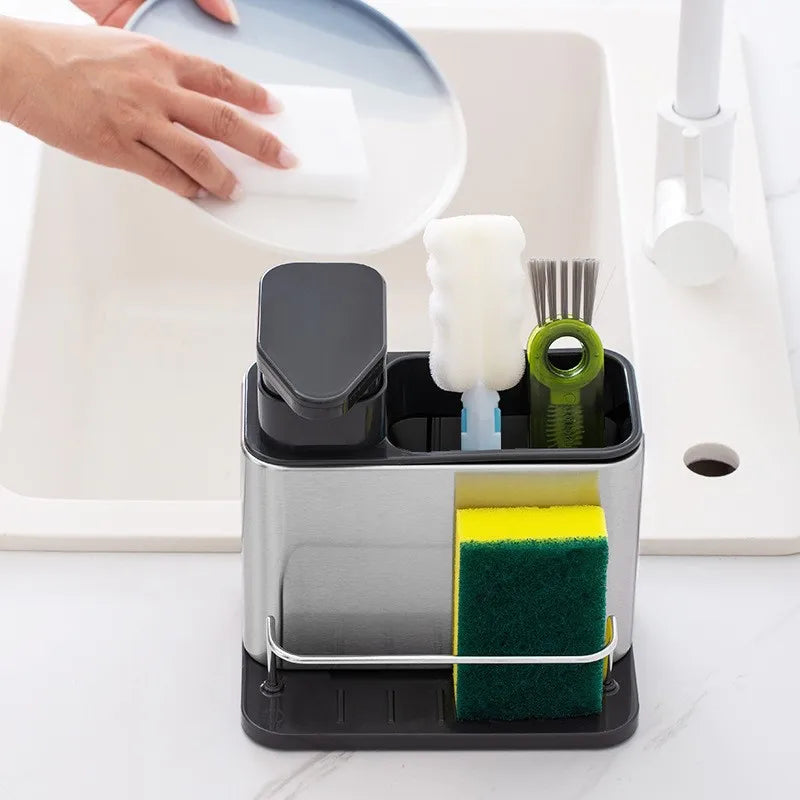 3-in-1 Kitchen Soap Dispenser Sponge Holder Dish Soap Dispenser Stainless Steel Sink Organizer Tray Rustproof Drainer Rack NEW 11~15days