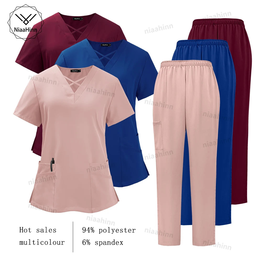 Medical Scrub Uniform Top & Pants Sets Nurse 9~14days