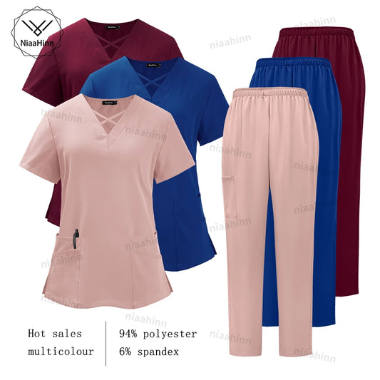 Medical Scrub Uniform Top & Pants Sets Nurse 9~14days