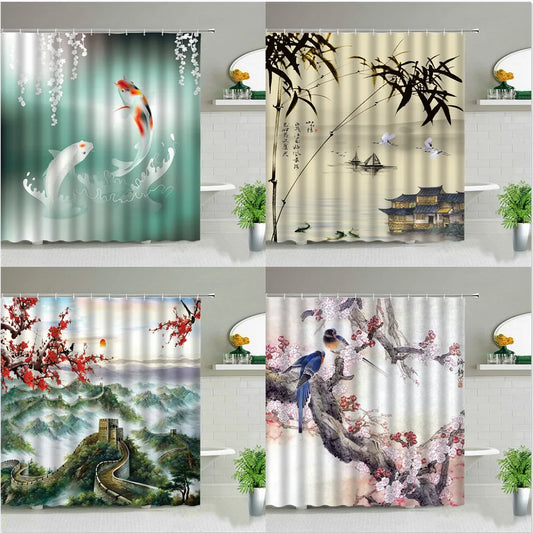 Chinese Style Shower Curtain Bathroom 7~10days