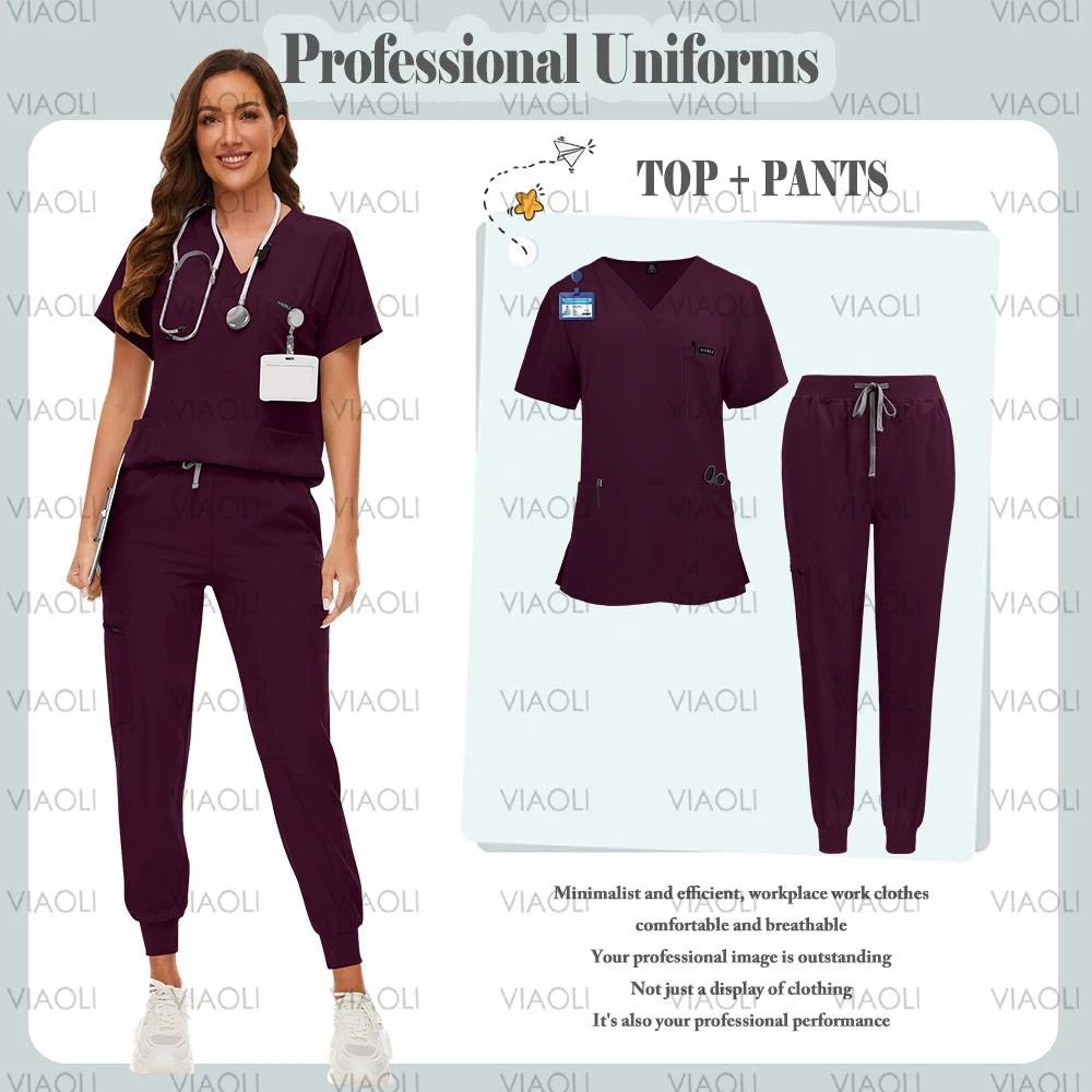 Scrubs Uniform Suit Short Sleeve V-neck Tops+jogger Pants Set 9~14days