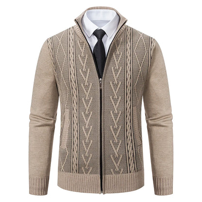 Men's autumn and winter warm trend line stand collar knitted cardigan sweater coat 11~15days