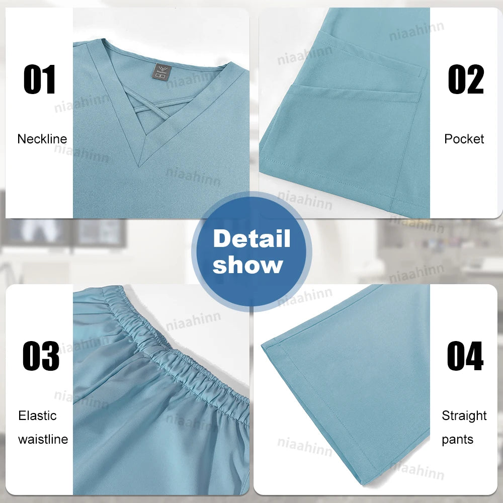 Medical Scrub Uniform Top & Pants Sets Nurse 9~14days