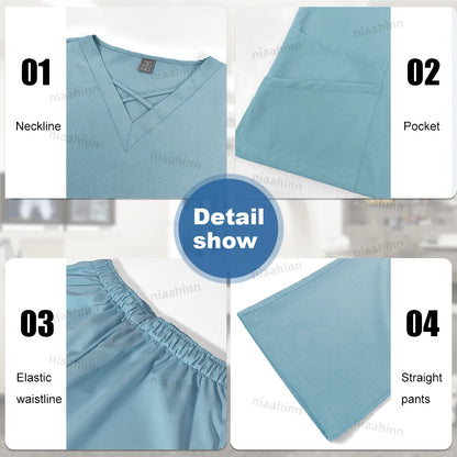 Medical Scrub Uniform Top & Pants Sets Nurse 9~14days