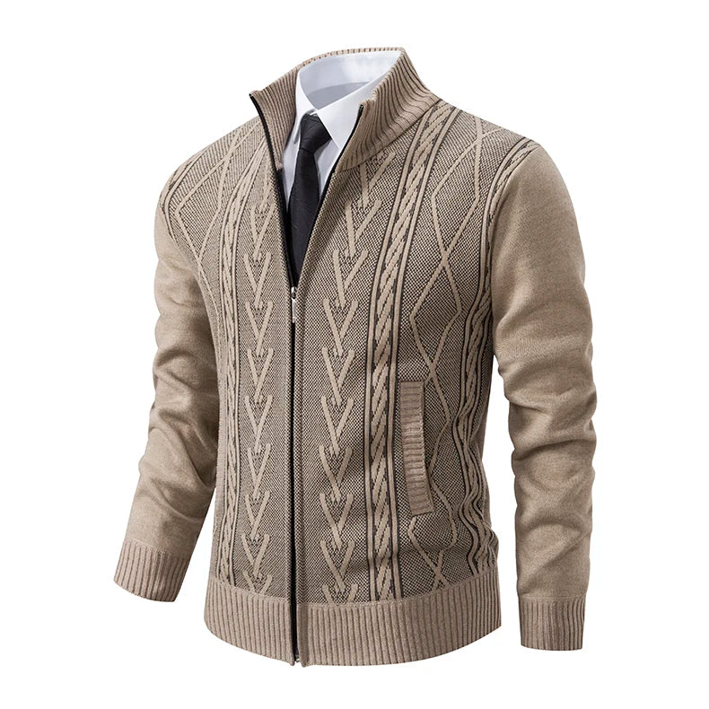 Men's autumn and winter warm trend line stand collar knitted cardigan sweater coat 11~15days