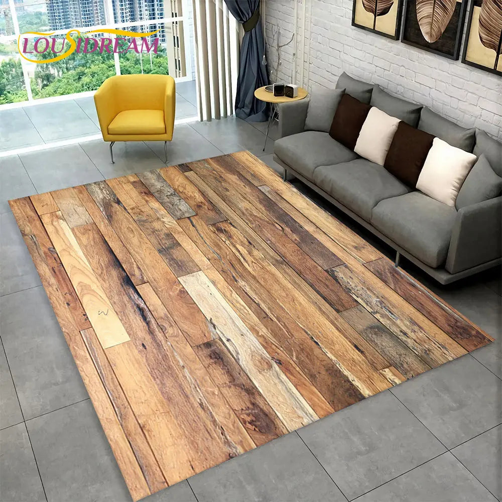 3D Wood Grain Retro Area Rug Large, Non-slip Floor Mat 7~16days