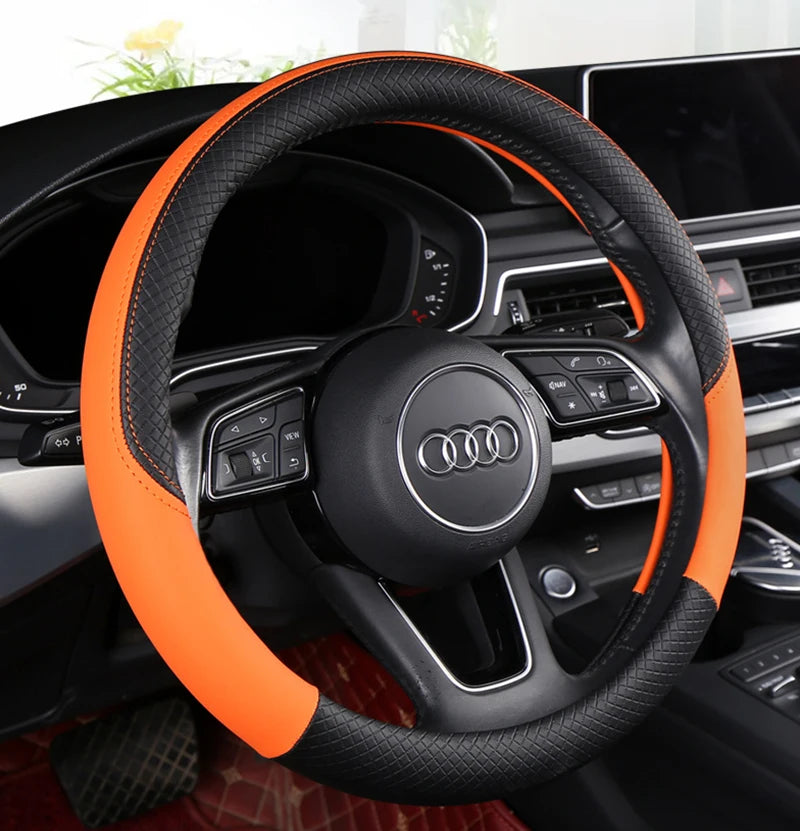 Autocovers Anti-Slip Leather Steering wheel Cover Truck Steering Wheel Protective Cover Fashion Style 40cm 45cm 8~17days