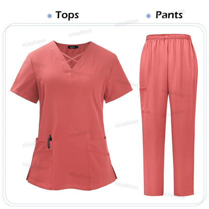 Medical Scrub Uniform Top & Pants Sets Nurse 9~14days