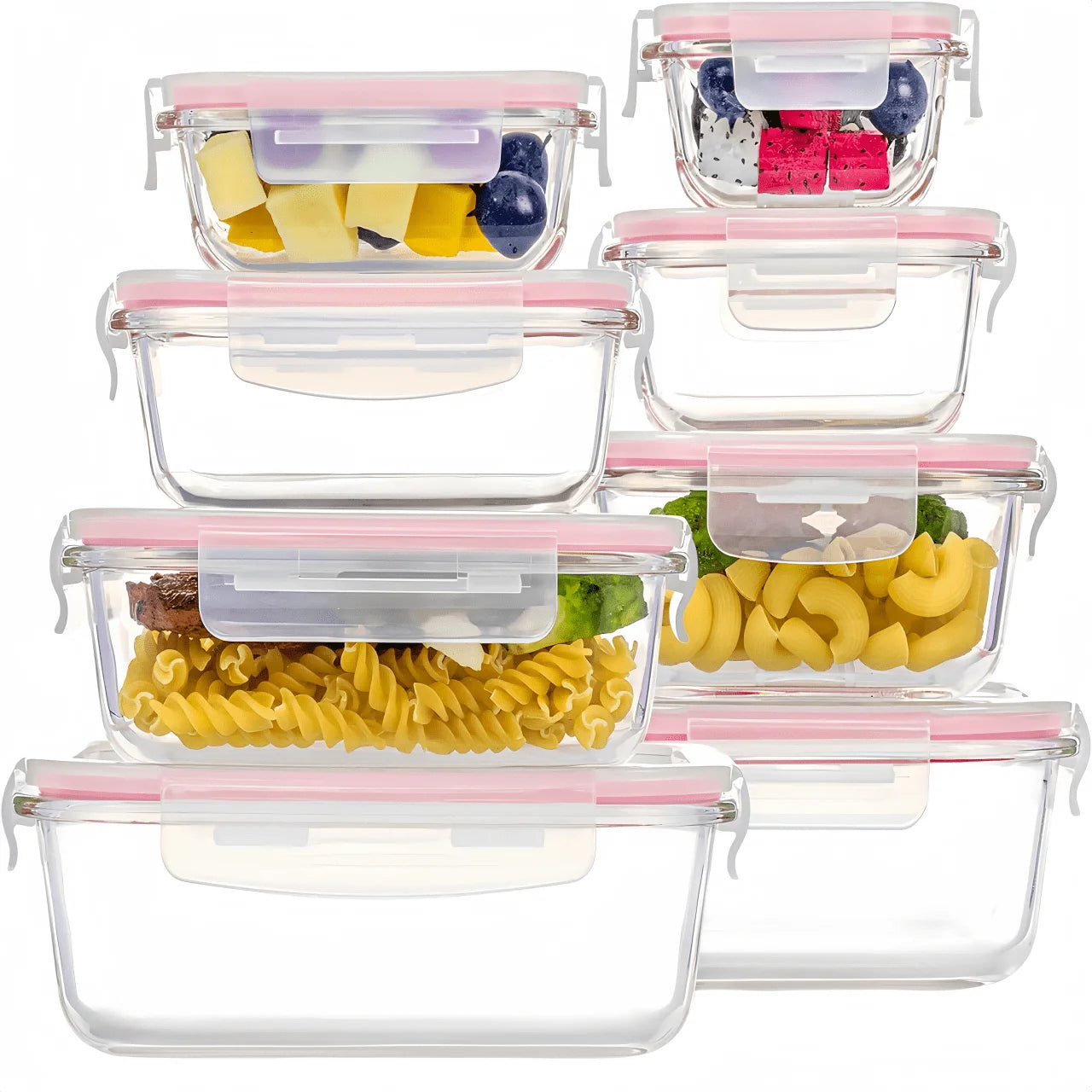 16pcs Airtight Glass Food Storage Containers, Outdoor Picnic, Lunch Box, Microwave, Oven - Perfect For Salads, Fruits, 4~12days