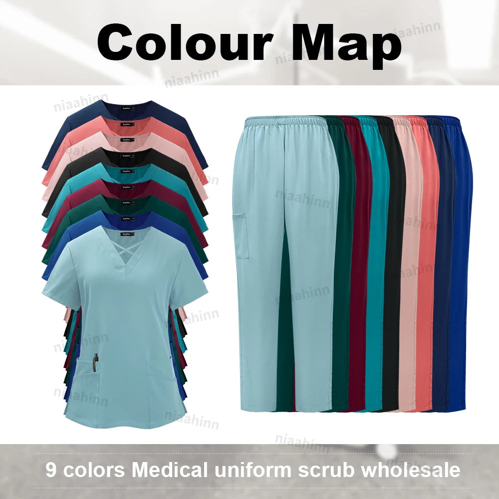 Medical Scrub Uniform Top & Pants Sets Nurse 9~14days