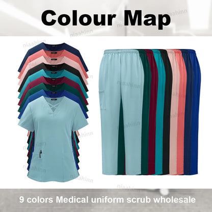 Medical Scrub Uniform Top & Pants Sets Nurse 9~14days