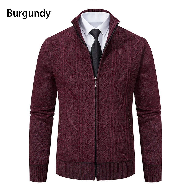 Men's autumn and winter warm trend line stand collar knitted cardigan sweater coat 11~15days