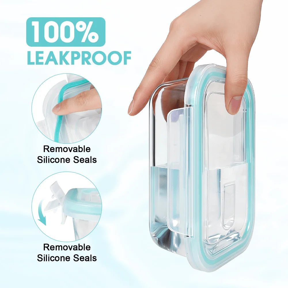 24 Pcs Set Clear Glass With Light Blue Airtight Snap Lids Leakproof Microwave Oven Safe For Meal Prep Lunch Fruit Pantry Kitchen Storage Housewarming Gift 4~10days