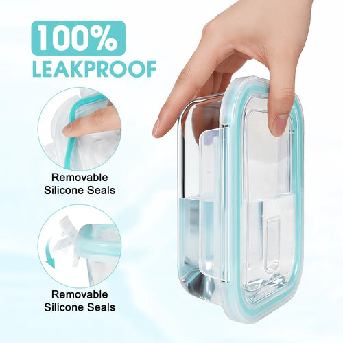 24 Pcs Set Clear Glass With Light Blue Airtight Snap Lids Leakproof Microwave Oven Safe For Meal Prep Lunch Fruit Pantry Kitchen Storage Housewarming Gift 4~10days