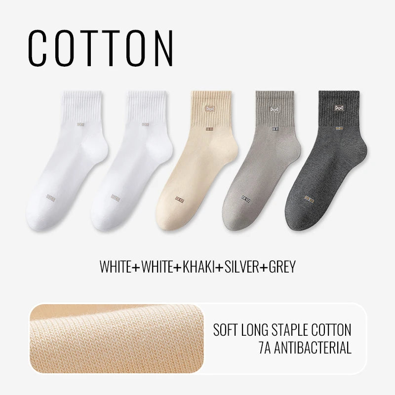 100% Pure Cotton Antibacterial Anti Odor Crew Socks Men 7~15days