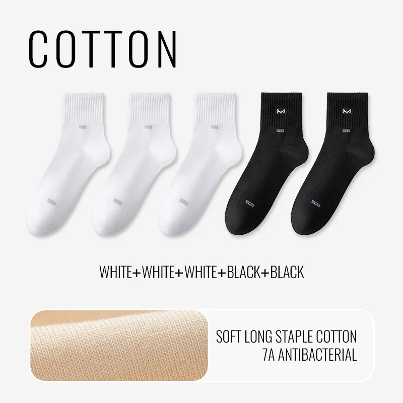 100% Pure Cotton Antibacterial Anti Odor Crew Socks Men 7~15days