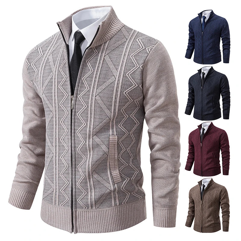 Men's autumn and winter warm trend line stand collar knitted cardigan sweater coat 11~15days