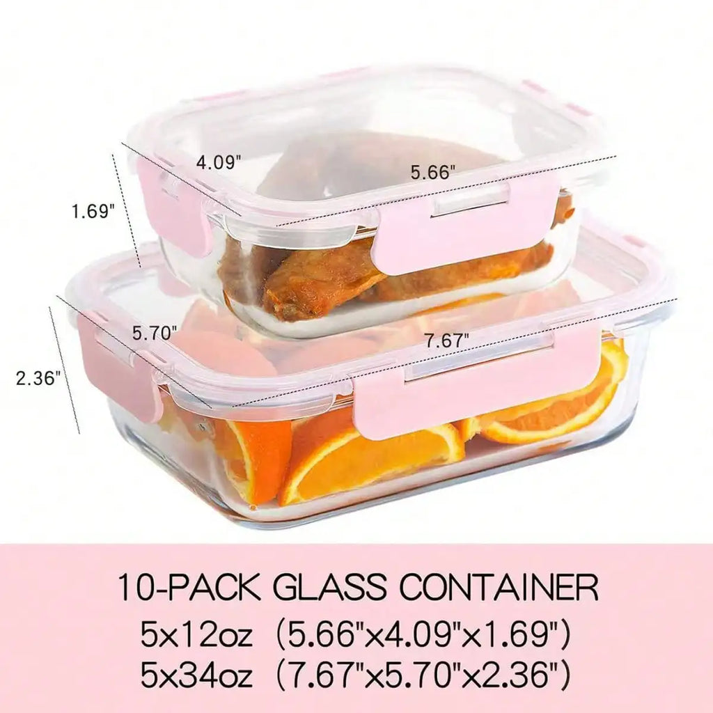 10 Pack Glass Meal Prep Containers, Food Storage Containers With Lids Airtight, Glass Lunch Boxes, Microwave, Oven, Freezer And Dishwasher 4~10days