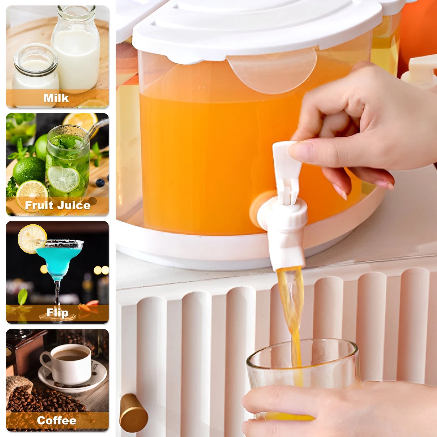 Juice Dispenser 1.37 Gallons Large Capacity 360° Rotatable Drinks Dispenser With Lid Leakproof Removable 4-Grid Juice Dispenser 9~13days