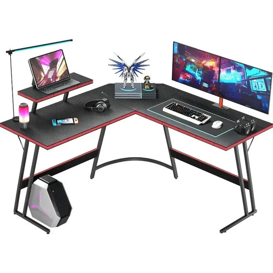 L Shaped Gaming Desk, 51 Inch Computer Corner Table with Large Monitor Stand & Carbon Fiber Surface for Home Office Study 2~8days