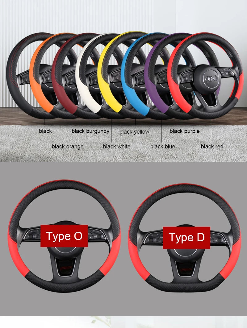 Autocovers Anti-Slip Leather Steering wheel Cover Truck Steering Wheel Protective Cover Fashion Style 40cm 45cm 8~17days