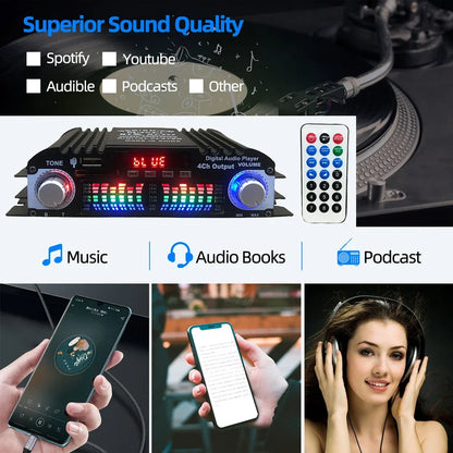 1600W Peak Power HiFi Sound Amplifier Digital 4 Channel Audio Amplifier Bluetooth Karaoke Player FM Radio Support Remote Control 7~10days