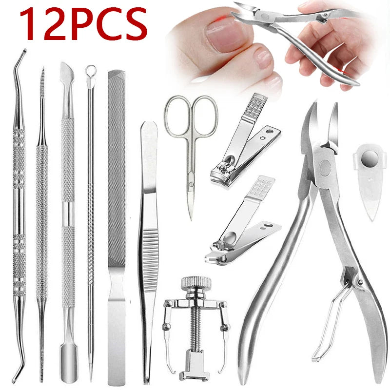 12Pcs/set Professional Pedicure Tools Ingrown Toenail Tools Kit Nail Care Ingrown Toenail Removal Correction Clippers Foot Care 5~8days