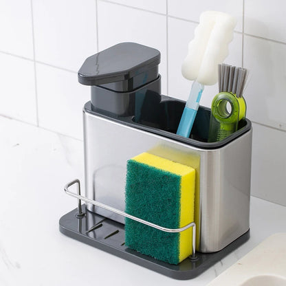 3-in-1 Kitchen Soap Dispenser Sponge Holder Dish Soap Dispenser Stainless Steel Sink Organizer Tray Rustproof Drainer Rack NEW 11~15days