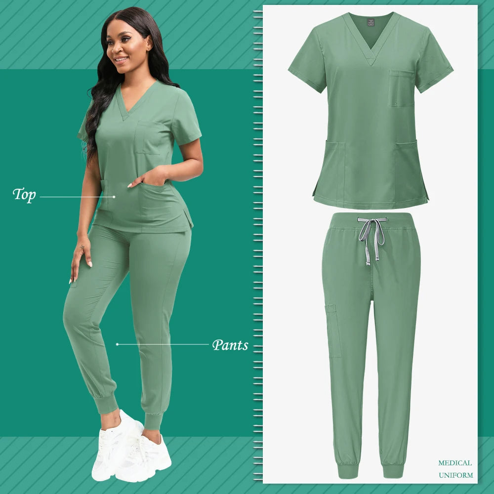Scrubs Women Beauty SPA Uniform Pet Clinic Store Veterinary Dentistry Work Clothes Set 9~13days