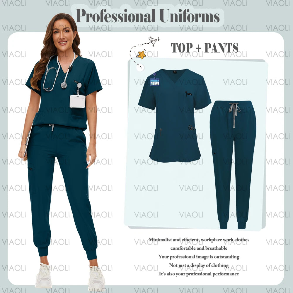 Scrubs Uniform Suit Short Sleeve V-neck Tops+jogger Pants Set 9~14days