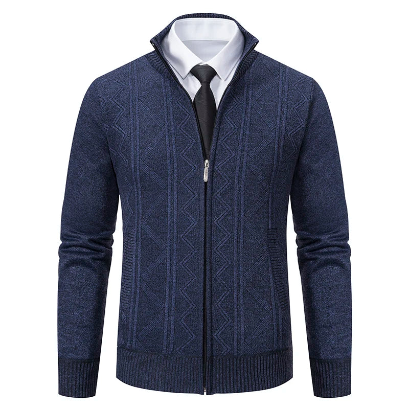 Men's autumn and winter warm trend line stand collar knitted cardigan sweater coat 11~15days