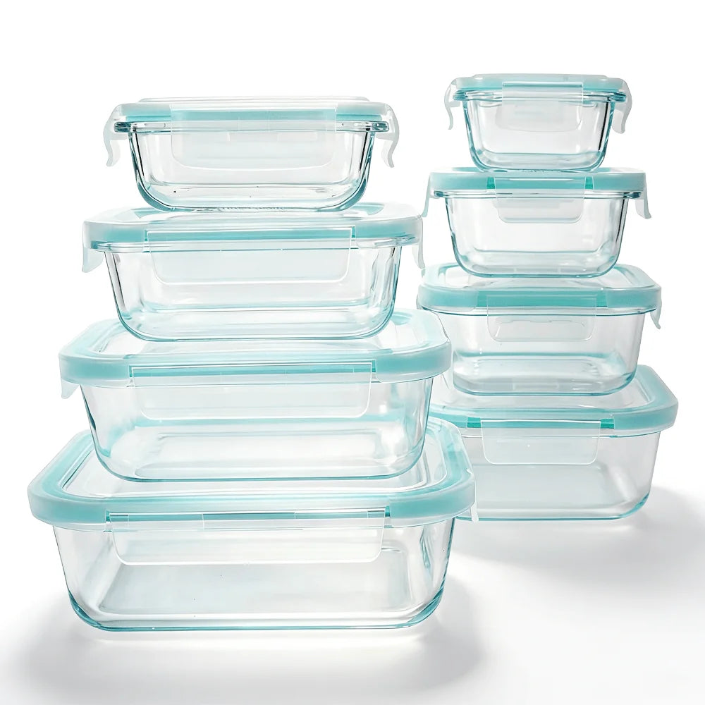 24 Pcs Set Clear Glass With Light Blue Airtight Snap Lids Leakproof Microwave Oven Safe For Meal Prep Lunch Fruit Pantry Kitchen Storage Housewarming Gift 4~10days
