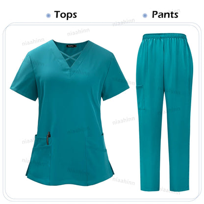 Medical Scrub Uniform Top & Pants Sets Nurse 9~14days