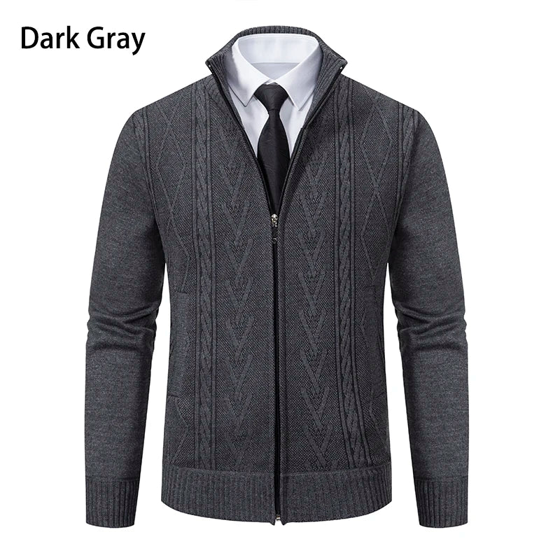 Men's autumn and winter warm trend line stand collar knitted cardigan sweater coat 11~15days