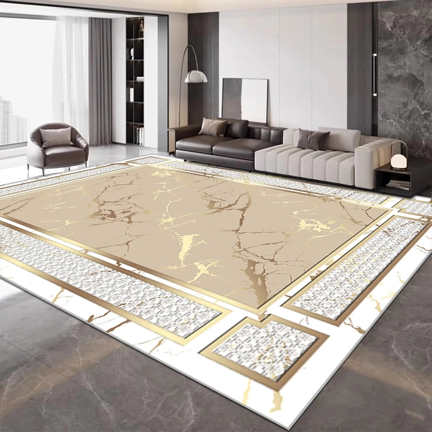 European Luxury Large Living Room Carpet Golden Fashion Decoration Home Sofa Side Floor Mats Non-slip Washable Rugs for Bedroom 7~16days