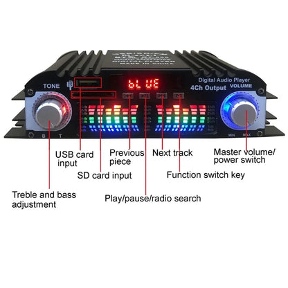 1600W Peak Power HiFi Sound Amplifier Digital 4 Channel Audio Amplifier Bluetooth Karaoke Player FM Radio Support Remote Control 7~10days