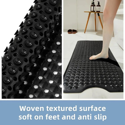 Extra Long Non Slip Bath Tub Mat, Machine Washable (Black) 2~8days