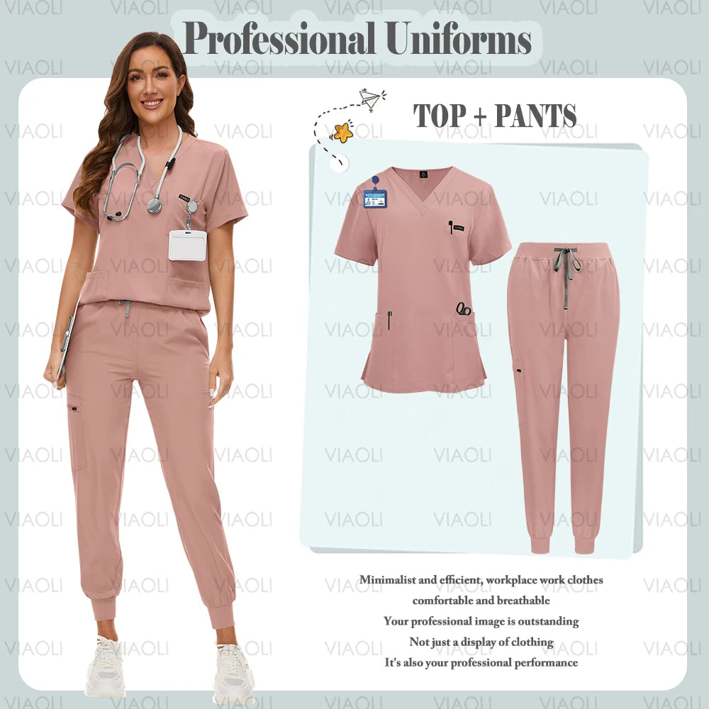Scrubs Uniform Suit Short Sleeve V-neck Tops+jogger Pants Set 9~14days