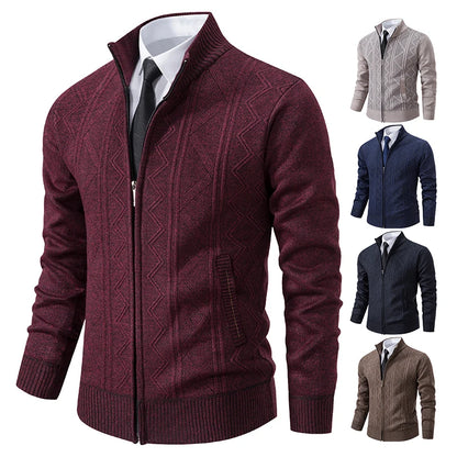 Men's autumn and winter warm trend line stand collar knitted cardigan sweater coat 11~15days